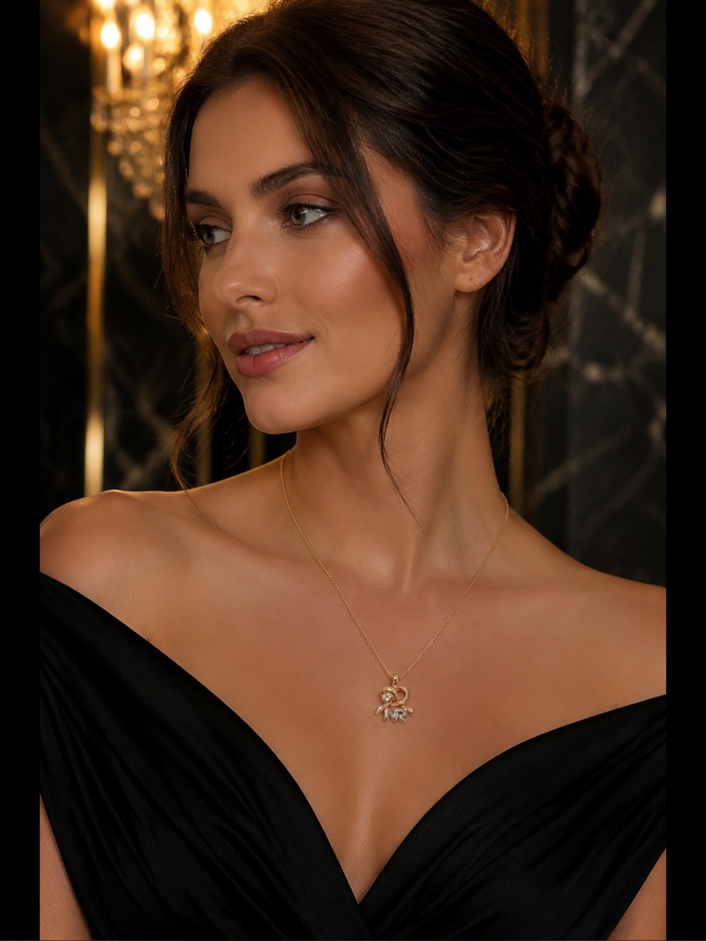 Nina Ricci Gold Bow and Crystal Pendant Necklace